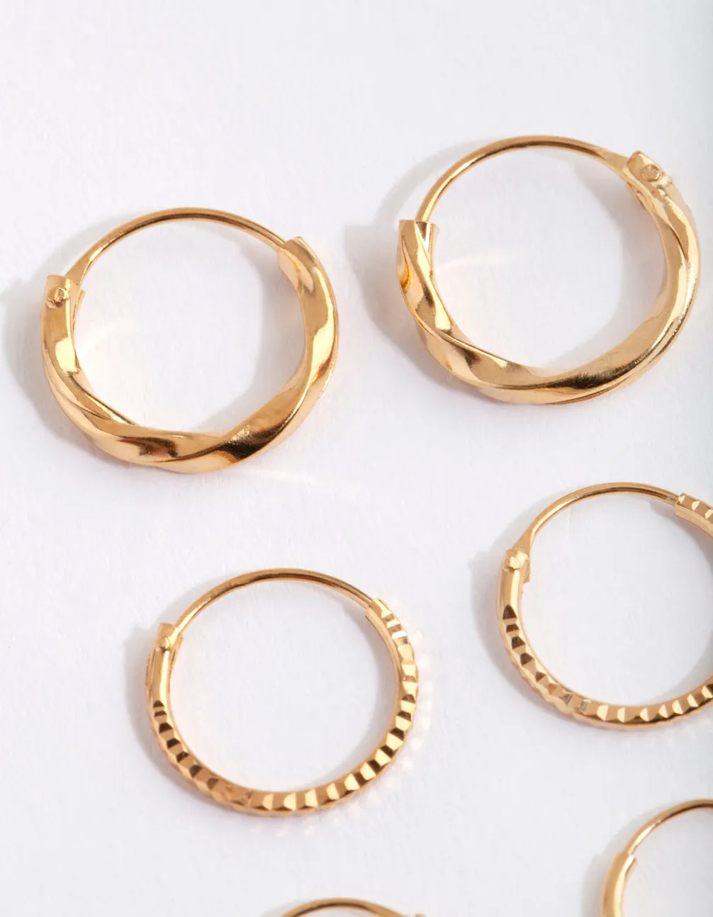 Gold Plated Sterling Silver Graduating Textured Hoop Earring Pack