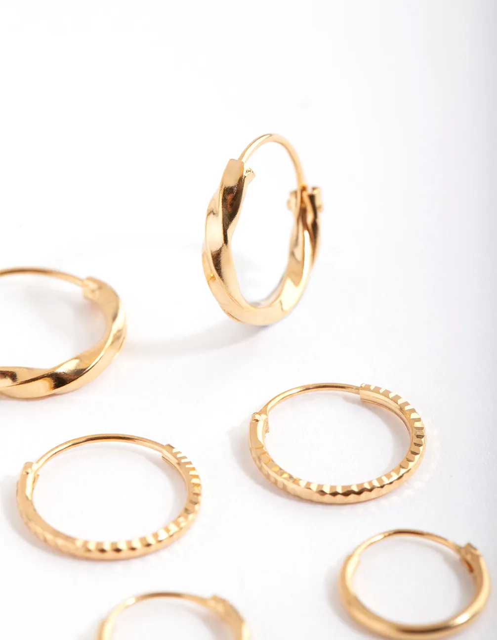 Gold Plated Sterling Silver Graduating Textured Hoop Earring Pack