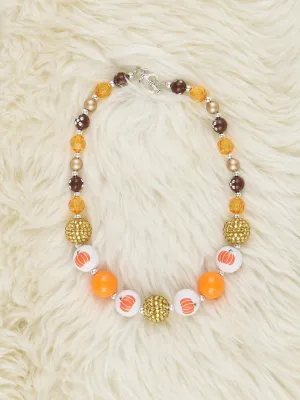 Gold Sparkle & Pumpkin Print Bubblegum Necklace