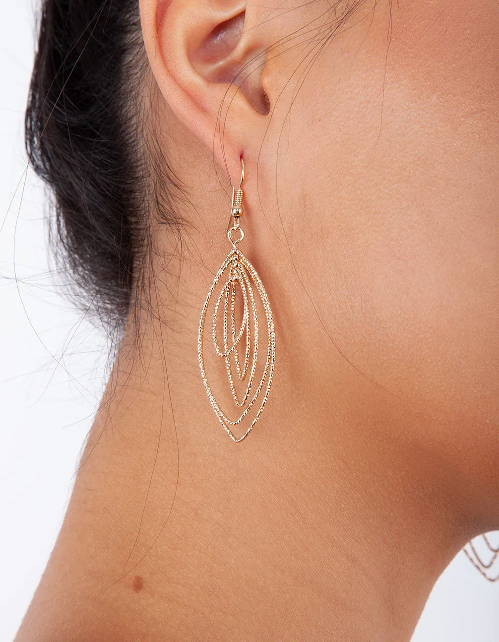 Gold Textured Shiny Layered Drop Earrings