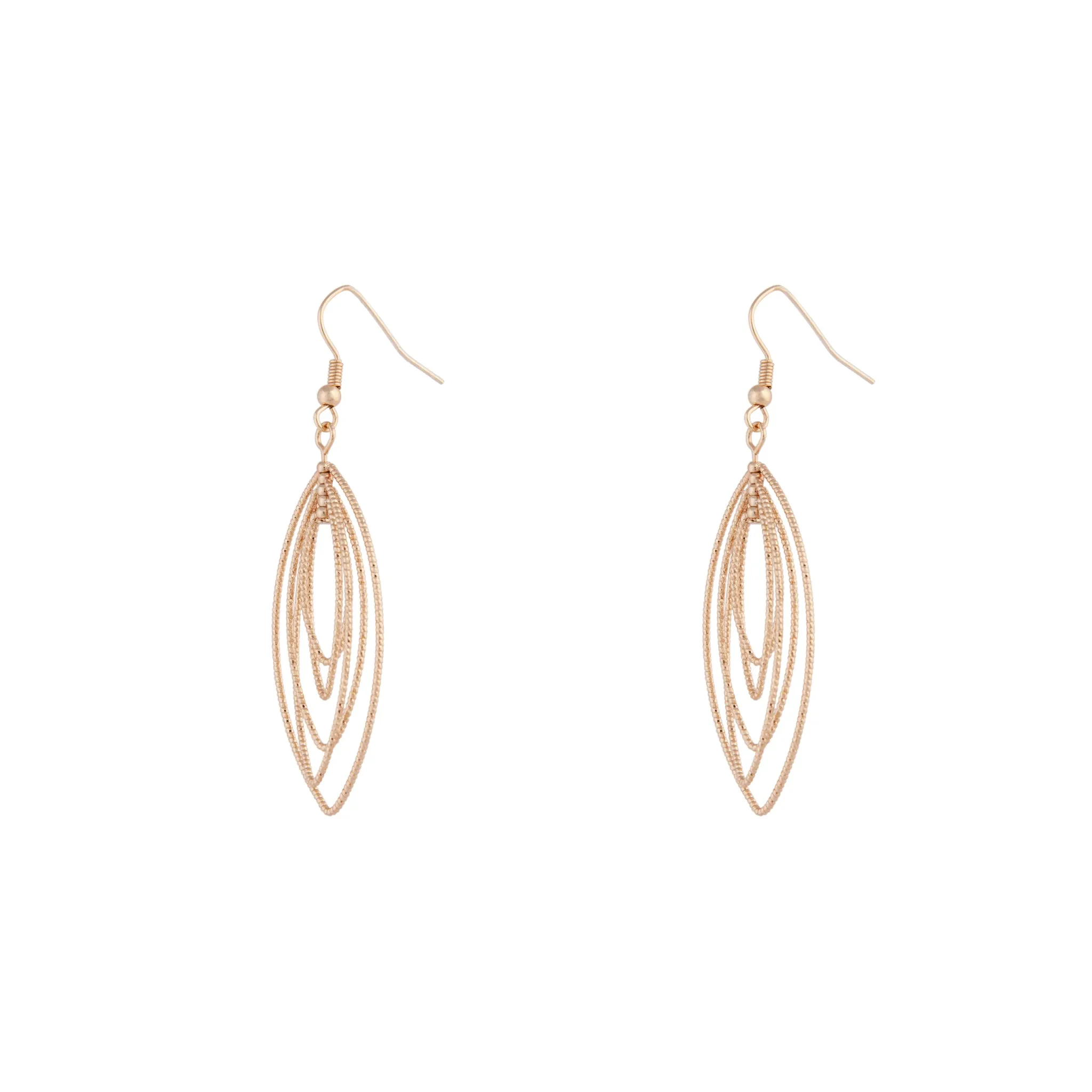 Gold Textured Shiny Layered Drop Earrings