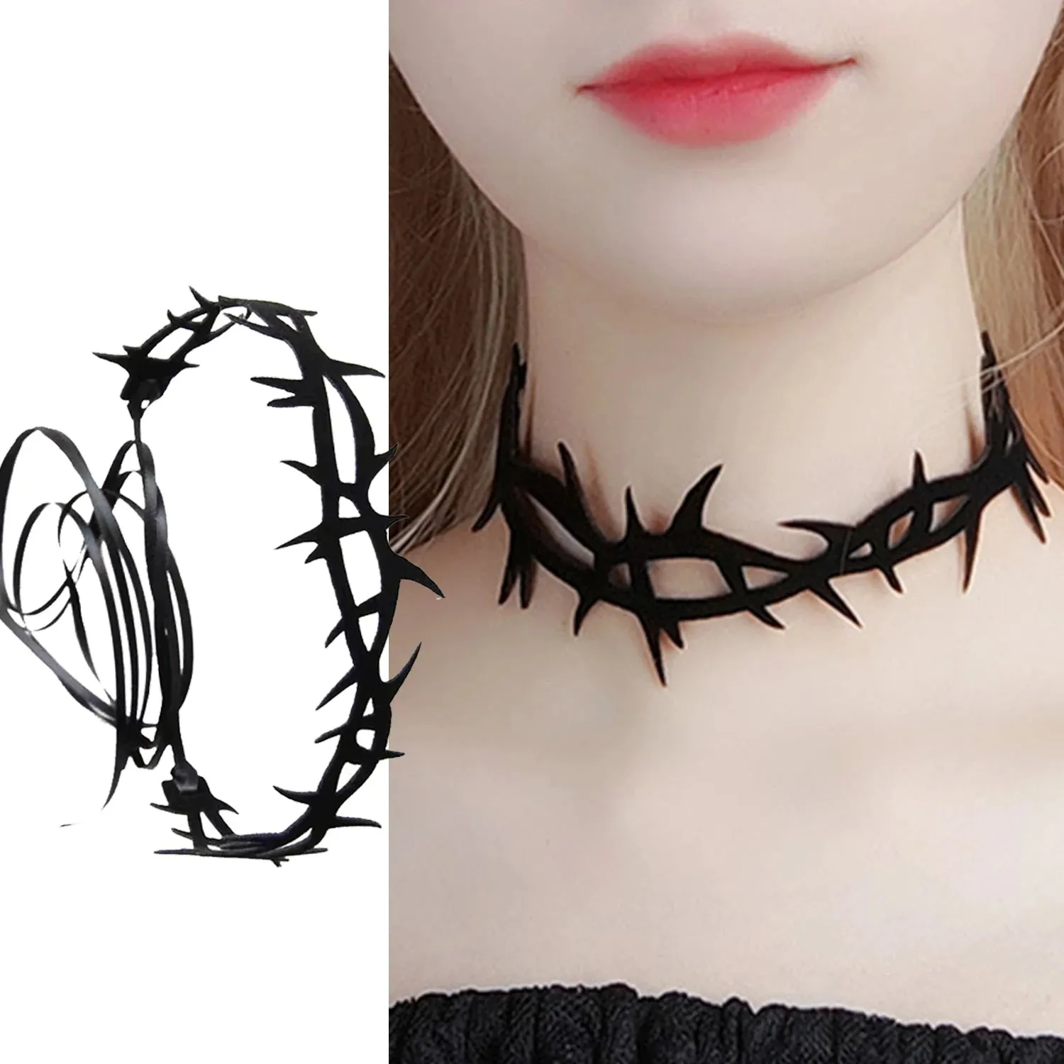 Gothic Vampire Black Lace Velvet Thorn Chokers