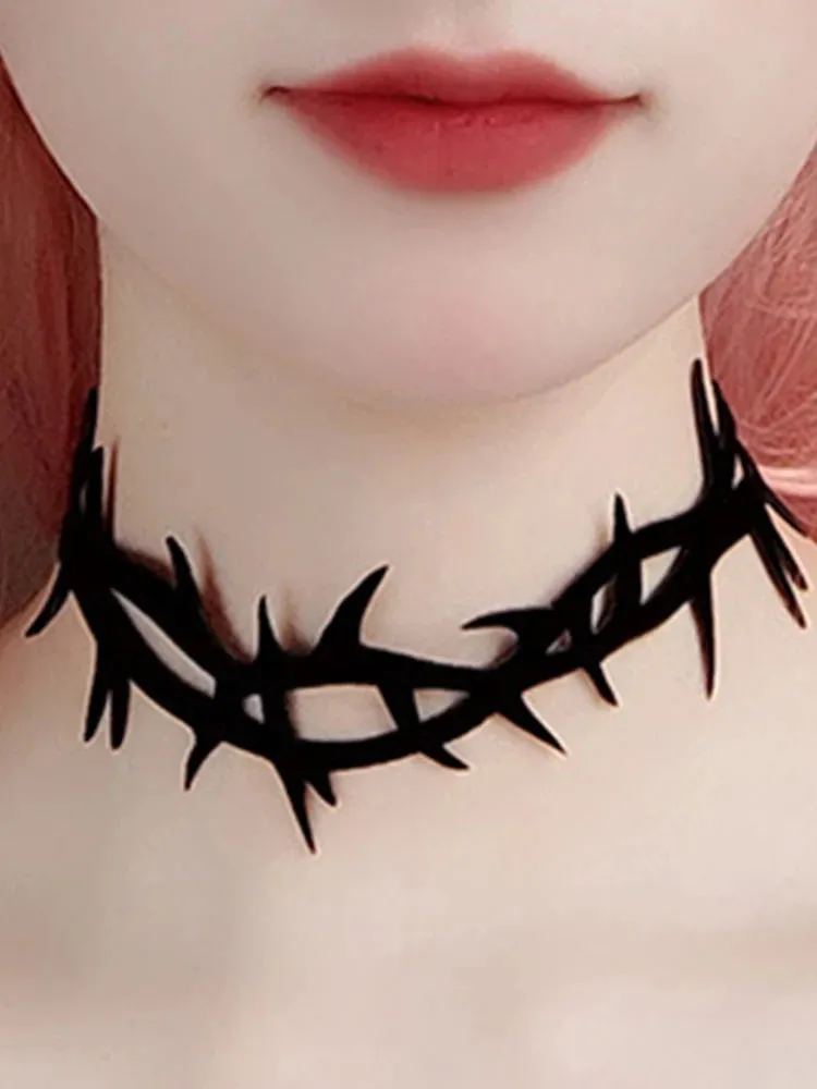 Gothic Vampire Black Lace Velvet Thorn Chokers