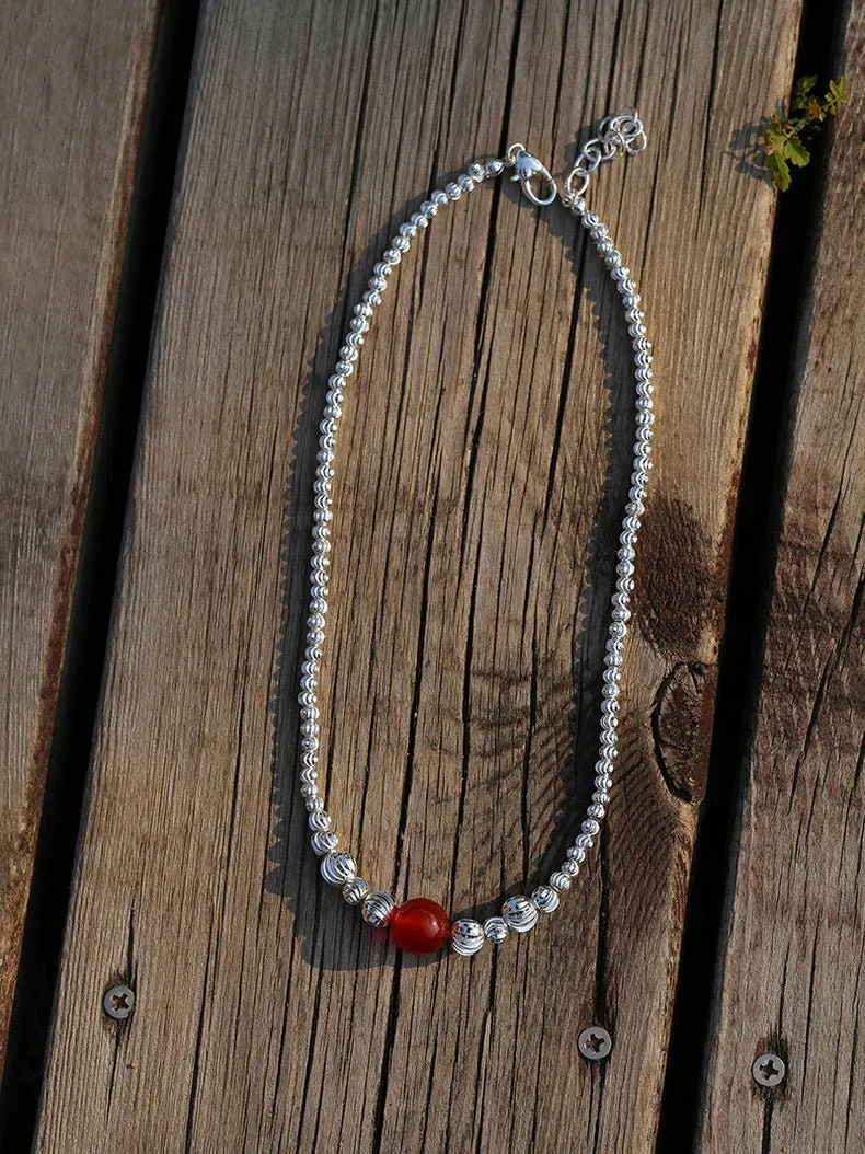 Graduated Silver Bean and Onyx Necklace