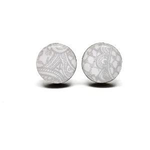 Grey Lace Stud Earrings by Candi Cove Designs