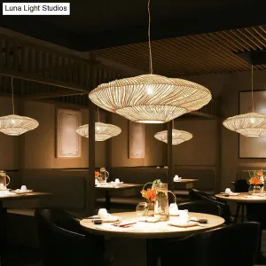 Handcrafted Minimalist Rattan Pendant Ceiling Light - Wood Suspension Lighting for Restaurants