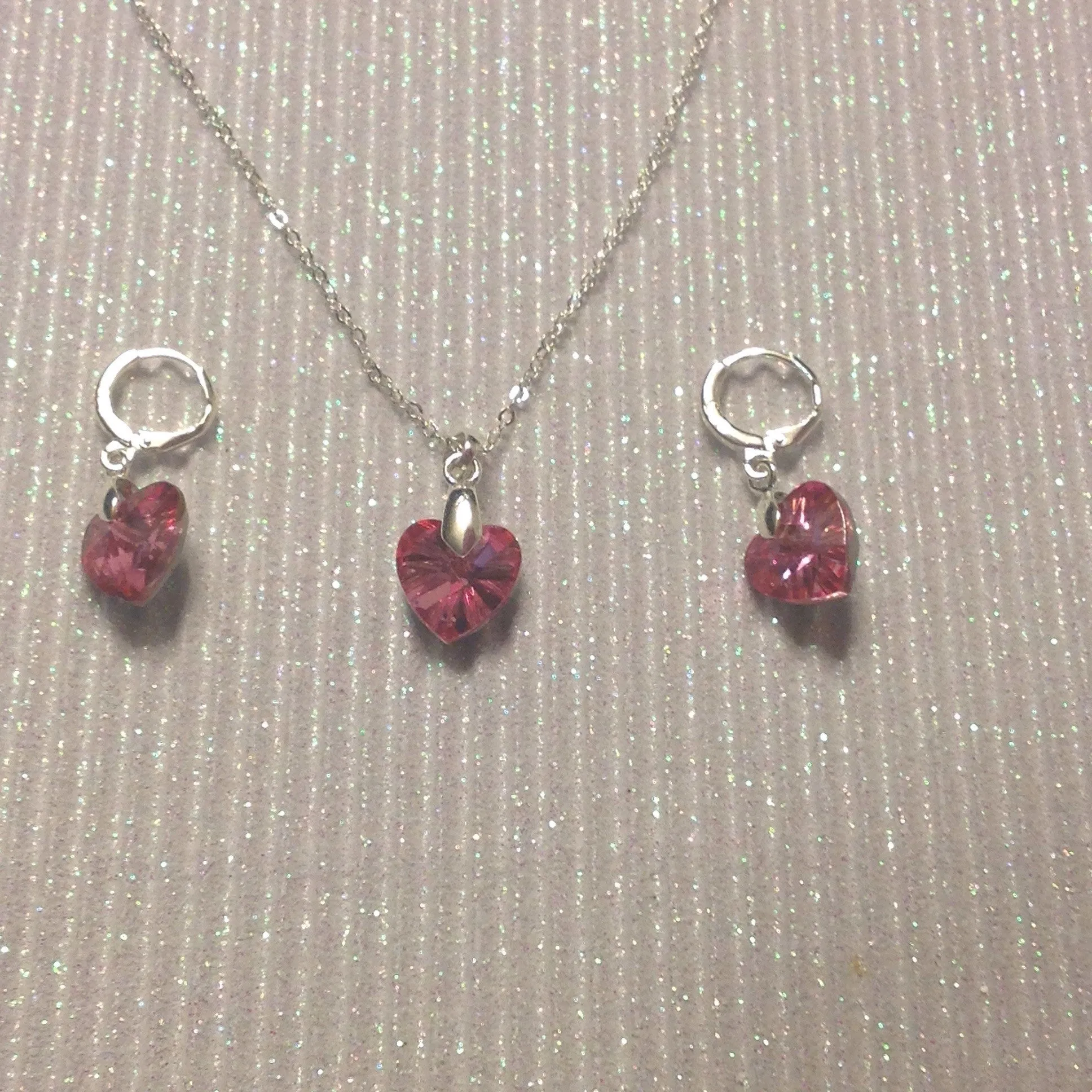 Heart necklace and earrings  CZ and Sterling silver