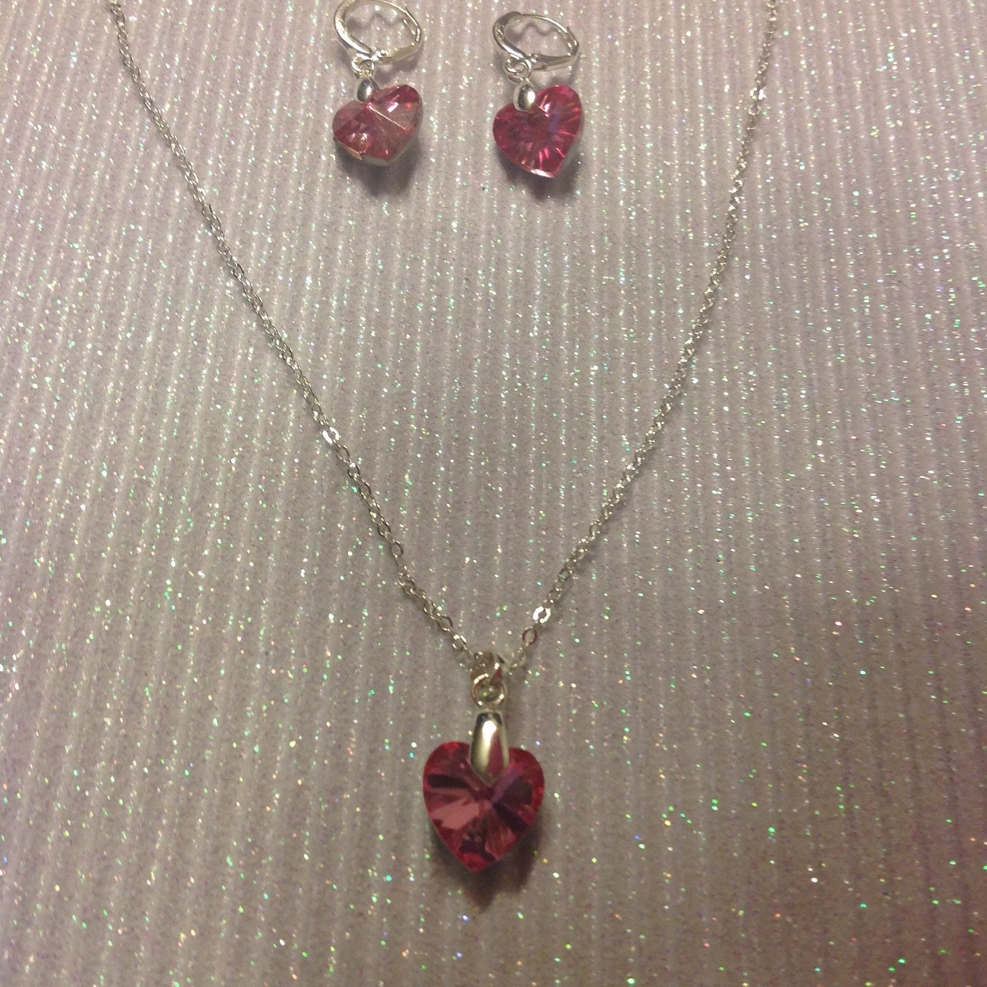 Heart necklace and earrings  CZ and Sterling silver