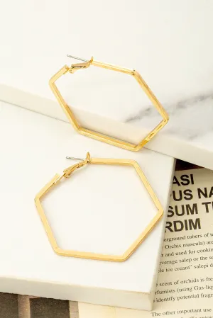 Hexagon shape textured hoop earrings