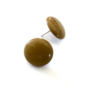 Khaki Green Lucite Disc Stud Earrings