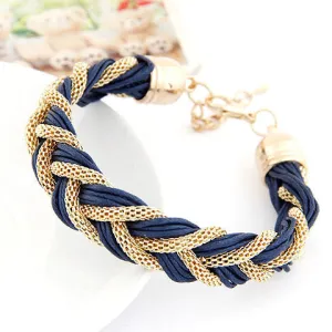 Korean Fashion Elegant Ladies Simple Wild Metal Chain Rope Genuine Leather Braided Bracelets Accessories for Women