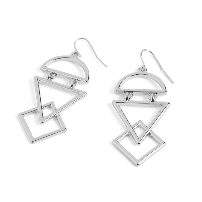 Layered Geometric Earrings - Silver