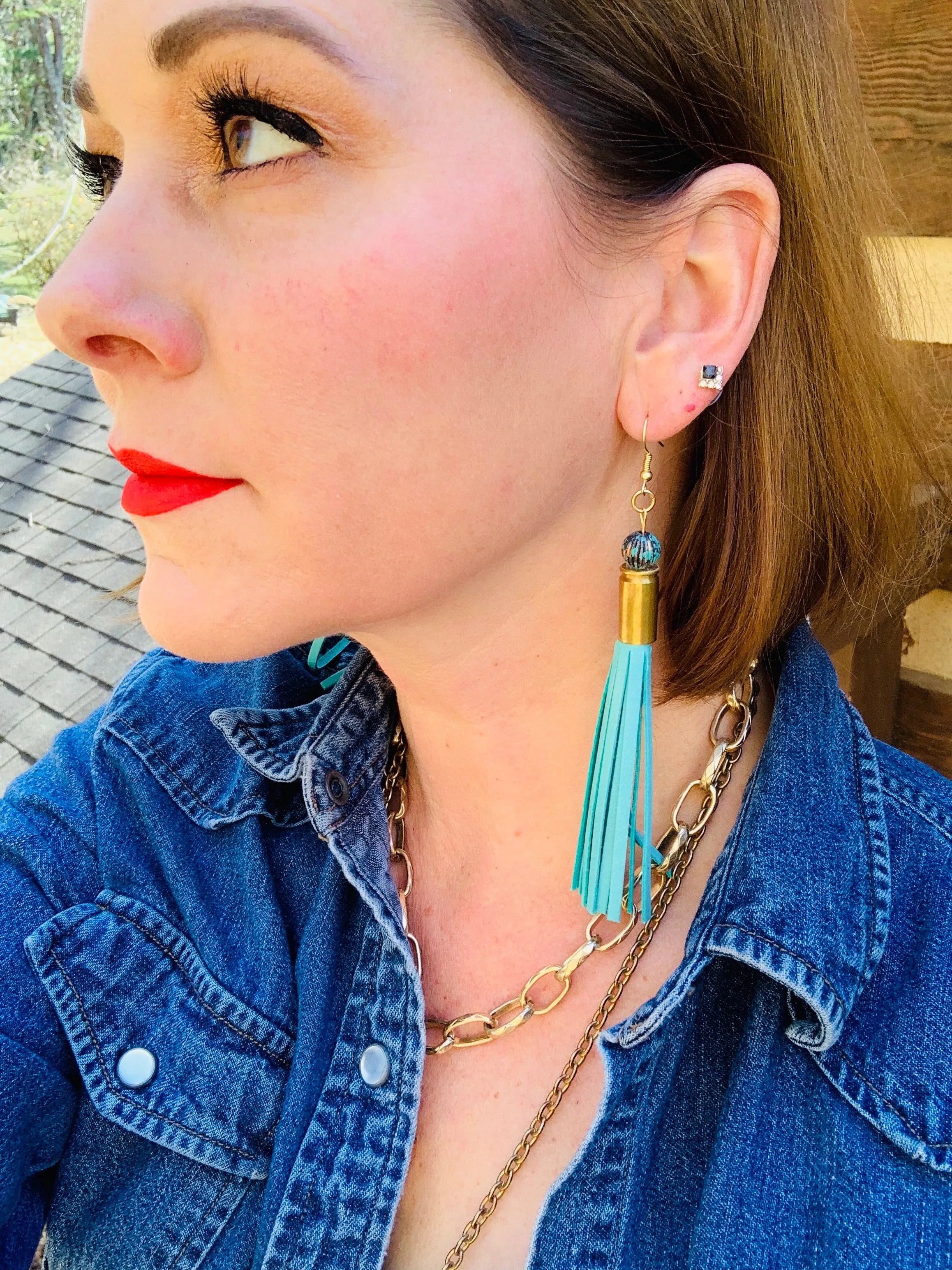 Leather Tassel Bullet Casing Earrings