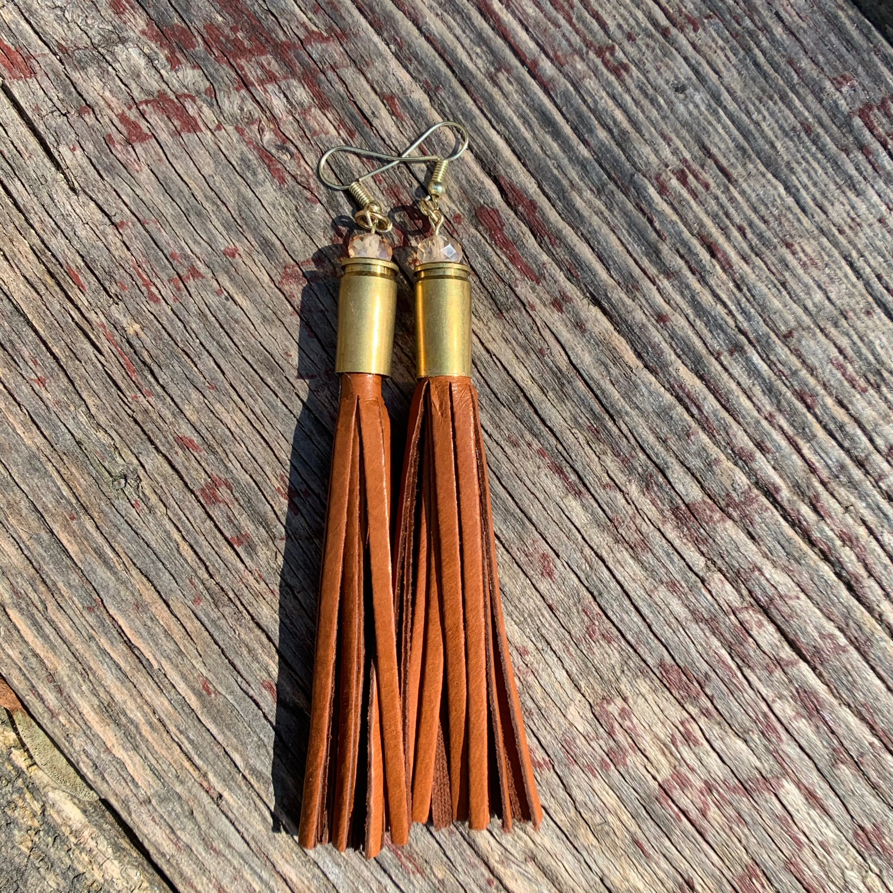 Leather Tassel Bullet Casing Earrings