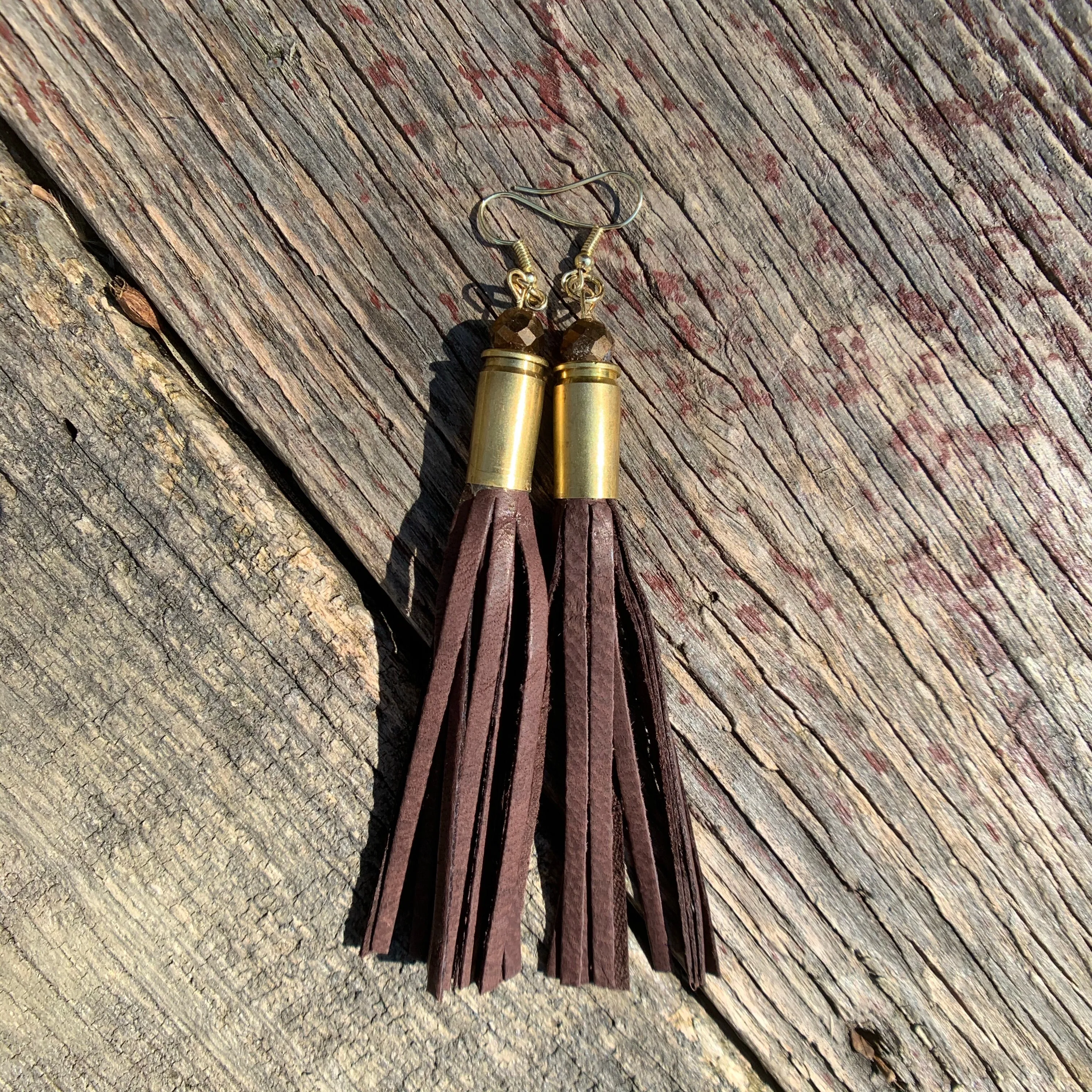 Leather Tassel Bullet Casing Earrings