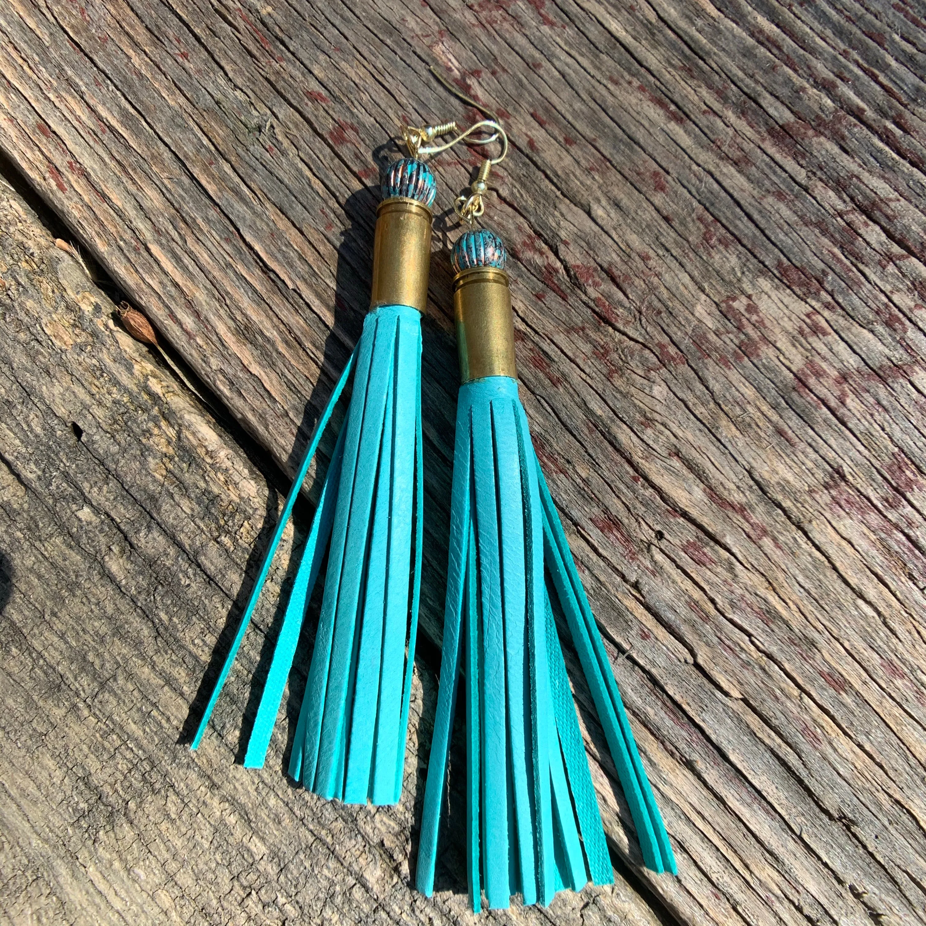 Leather Tassel Bullet Casing Earrings