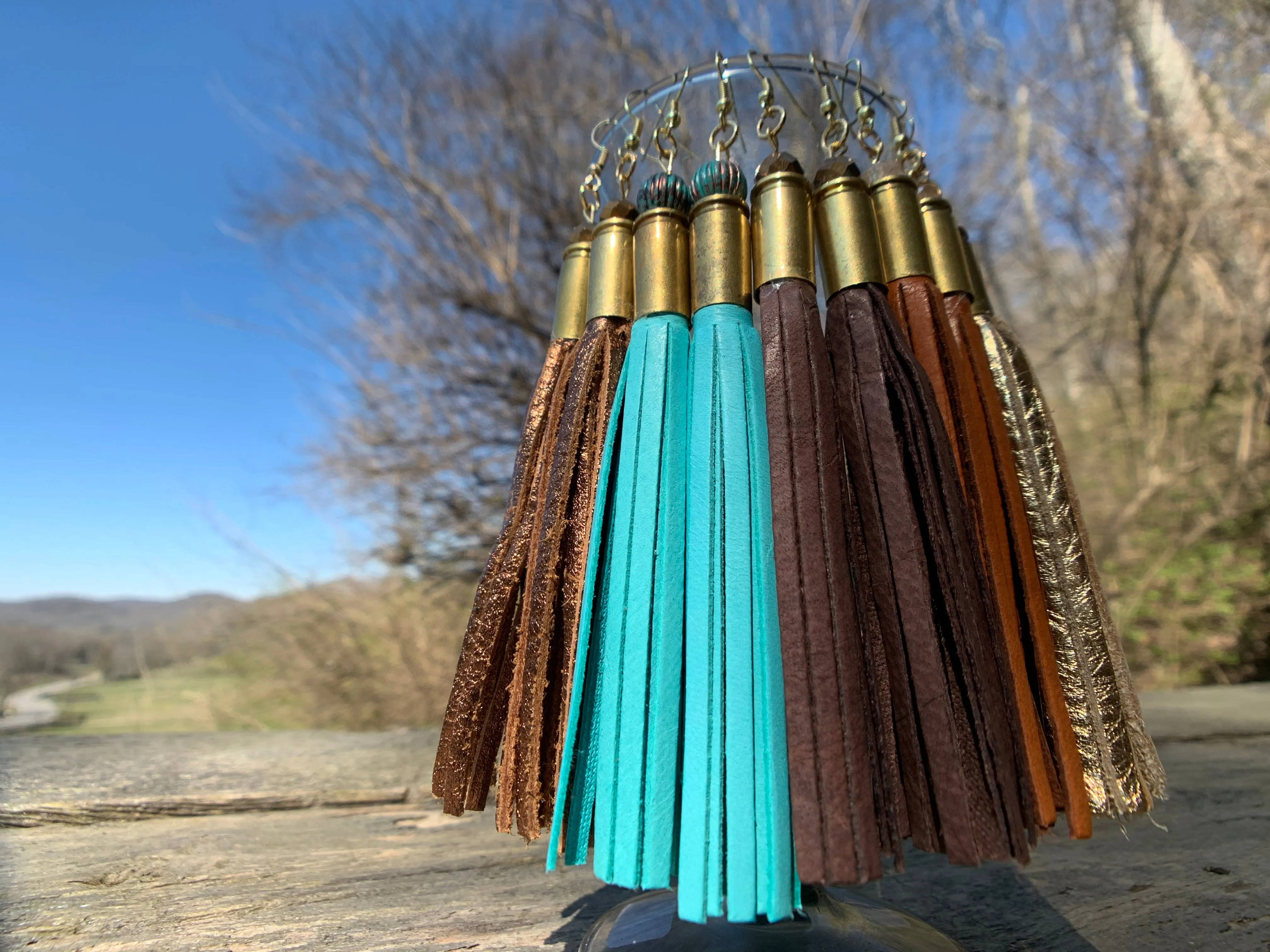 Leather Tassel Bullet Casing Earrings