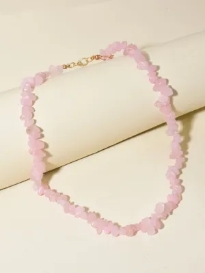 Light Pink Stone Beaded Necklace for Women Girls Accessories Jewelry Gifts Gift