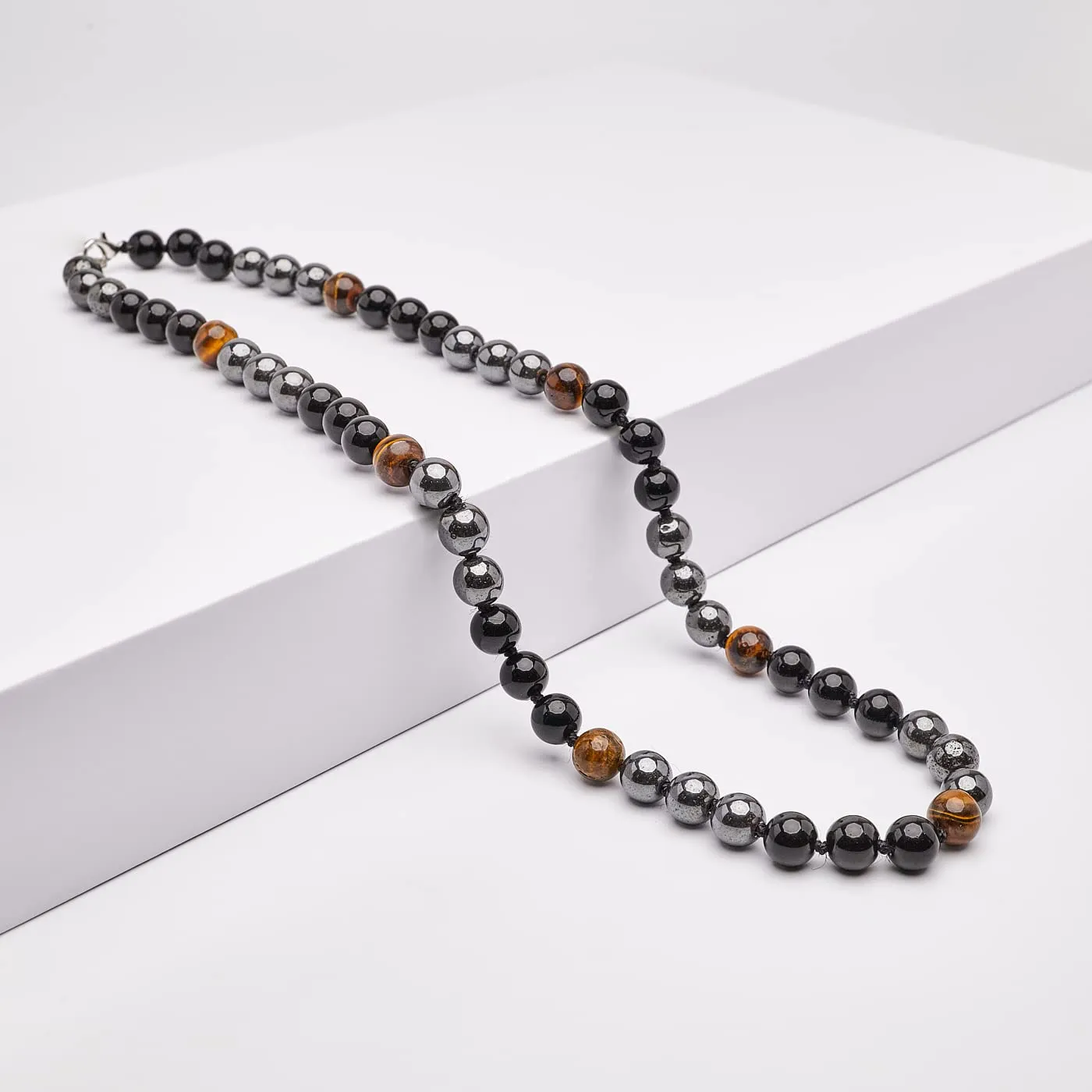 Mens Beaded Necklace | Handmade Natural Tigers Eye And Onyx Beaded Necklace for Men