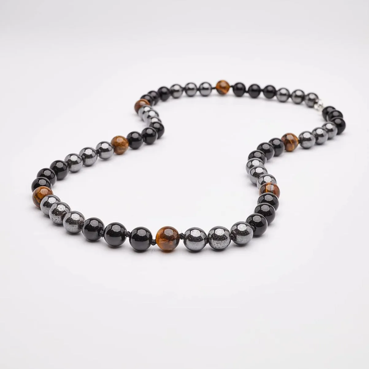 Mens Beaded Necklace | Handmade Natural Tigers Eye And Onyx Beaded Necklace for Men