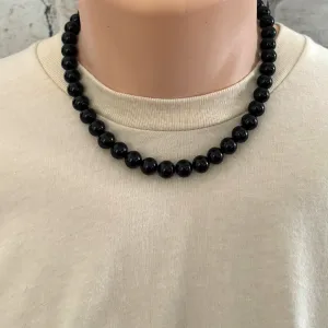 Mens Black Onyx 10mm Beaded Necklace