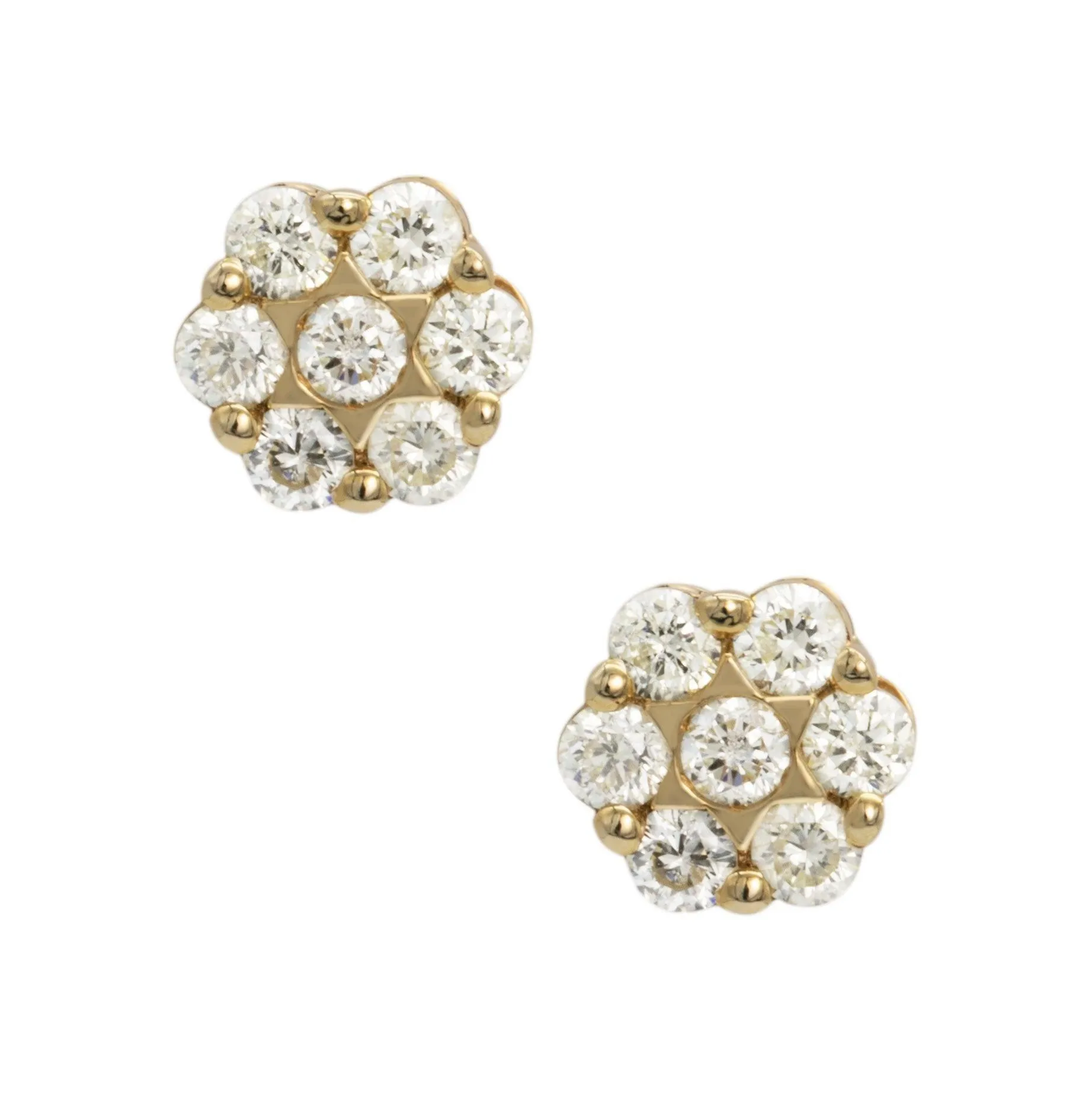 Men's Flower Cluster Diamond Stud Earrings 0.53ct 14K Yellow Gold