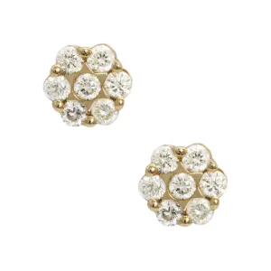 Men's Flower Cluster Diamond Stud Earrings 0.53ct 14K Yellow Gold