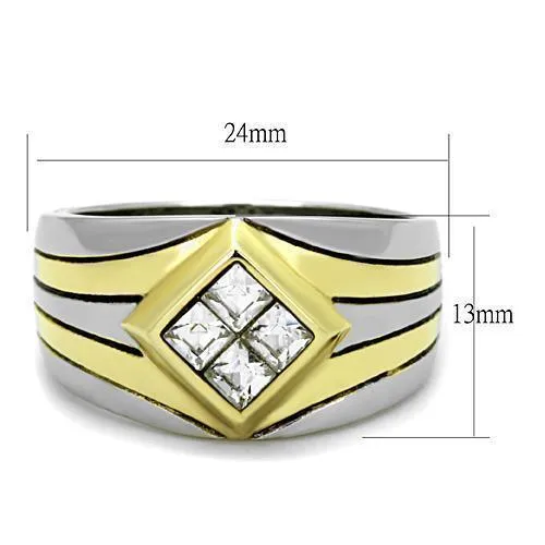 Mens Gold Double Stripe Stainless Steel Synthetic Crystal