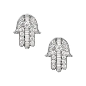 Men's Hamsa Diamond Stud Earrings 0.92ct 14K White Gold