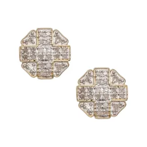 Men's Octagonal Design Micro-Pavé Diamond Stud Earrings 0.17ct 10K Yellow Gold