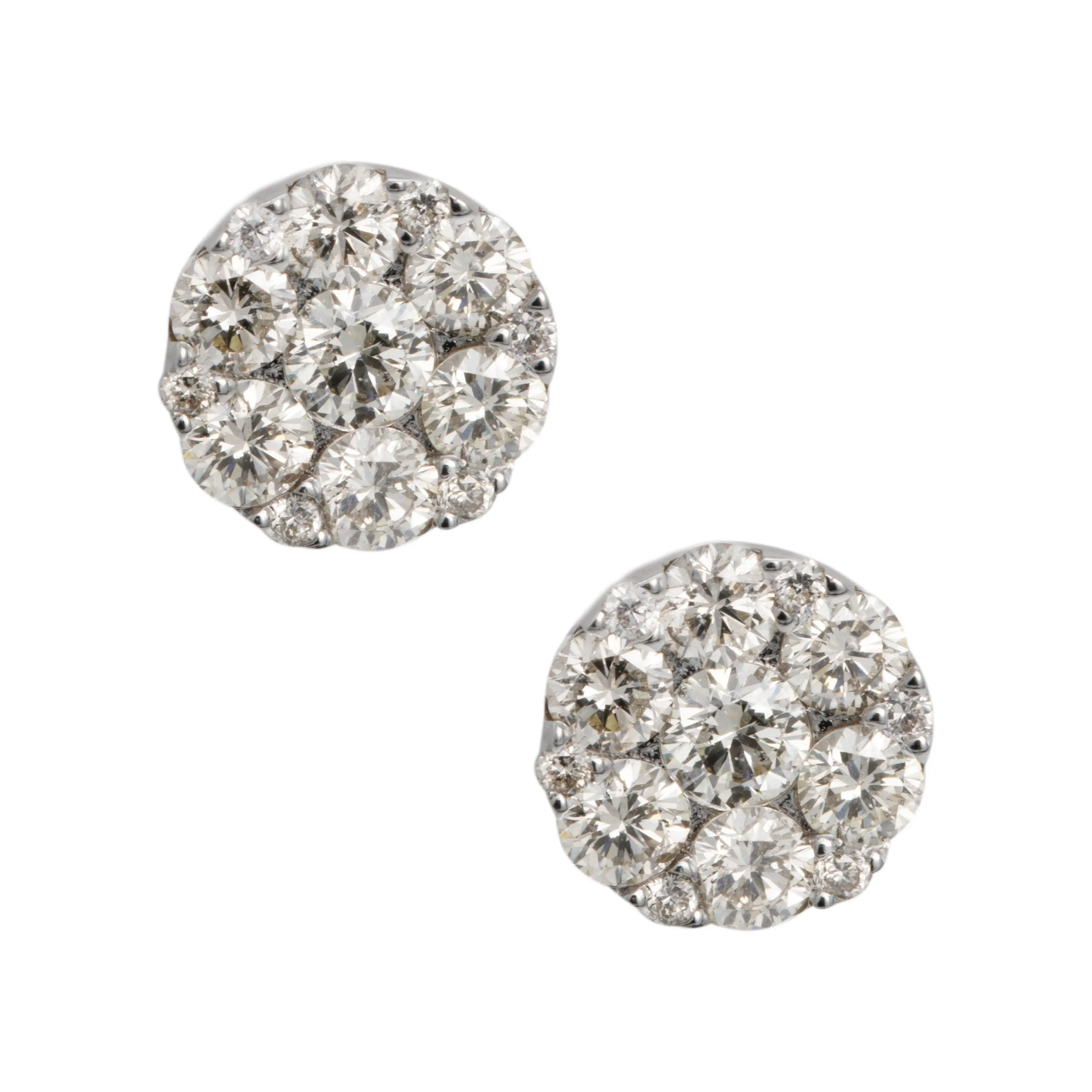 Men's Round Cluster Diamond Stud Earrings 1.15ct 14K White Gold