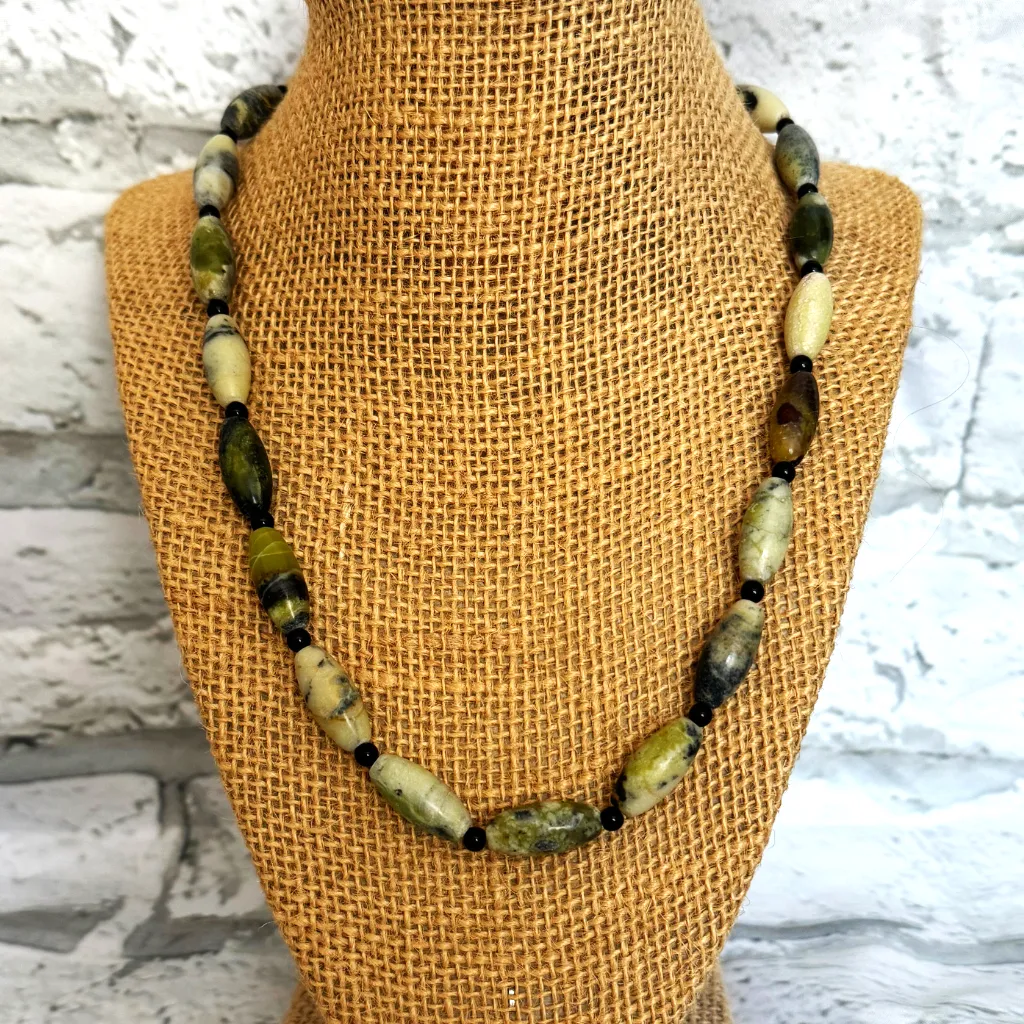 Mens Yellow Turquoise and Black Toho Beaded Necklace