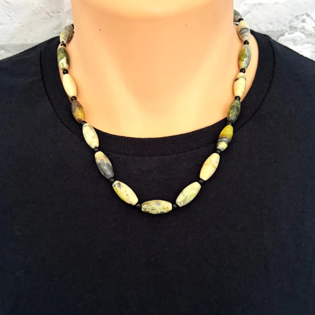 Mens Yellow Turquoise and Black Toho Beaded Necklace