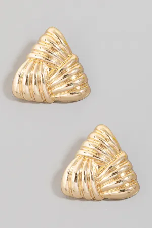 Metallic Triangular Knot Stud Earrings, Gold