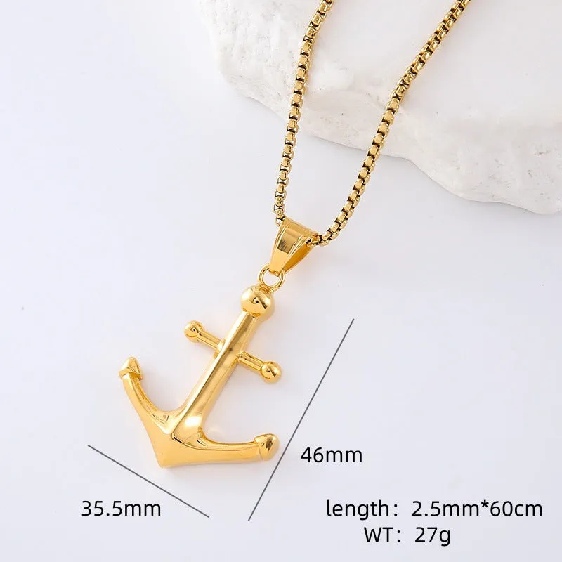 Minimalist Anchor Circle Geometric Stainless Steel Pendants