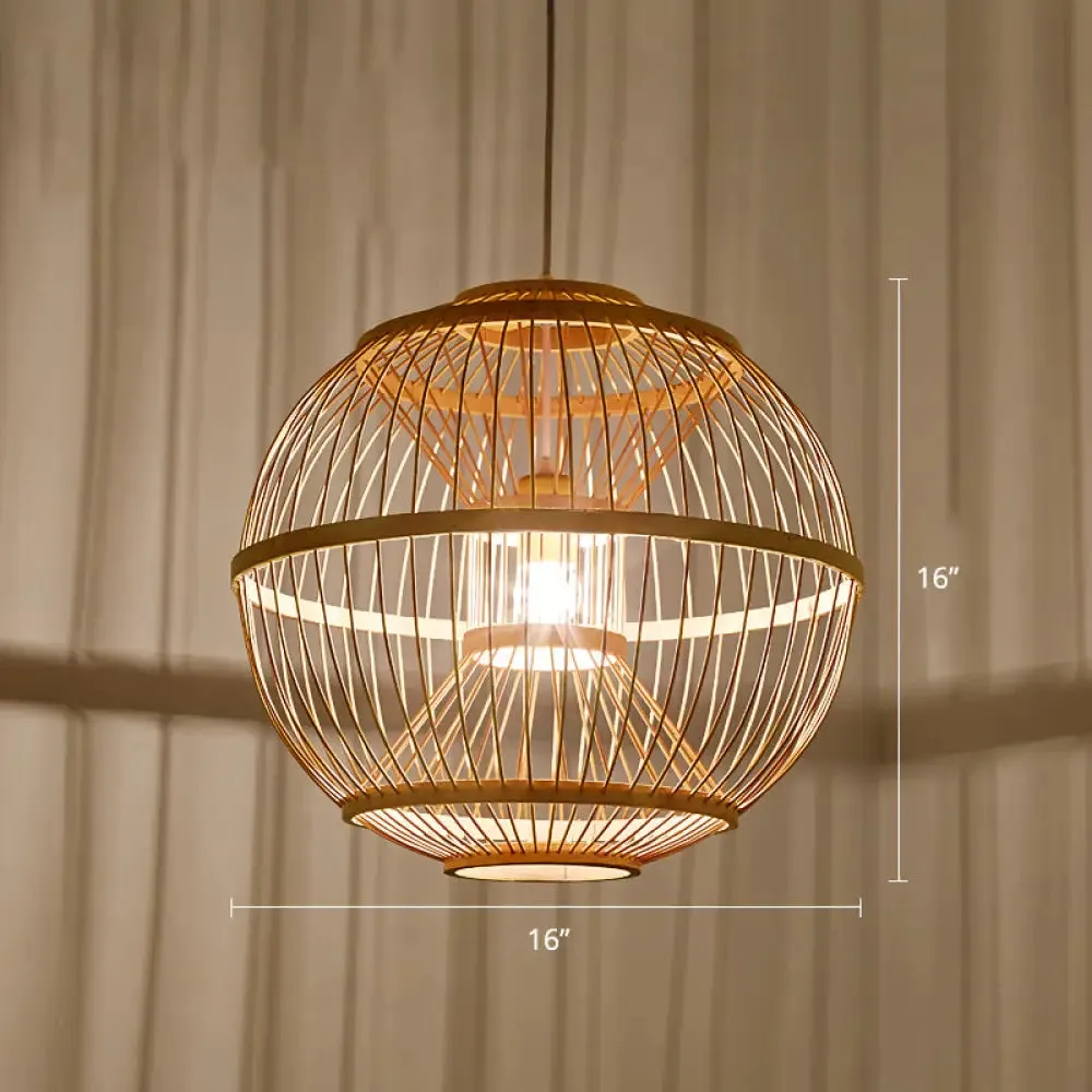 Minimalist Bamboo Pendant Ceiling Light with Sphere Shade - 1-Head Wood Suspension Lighting