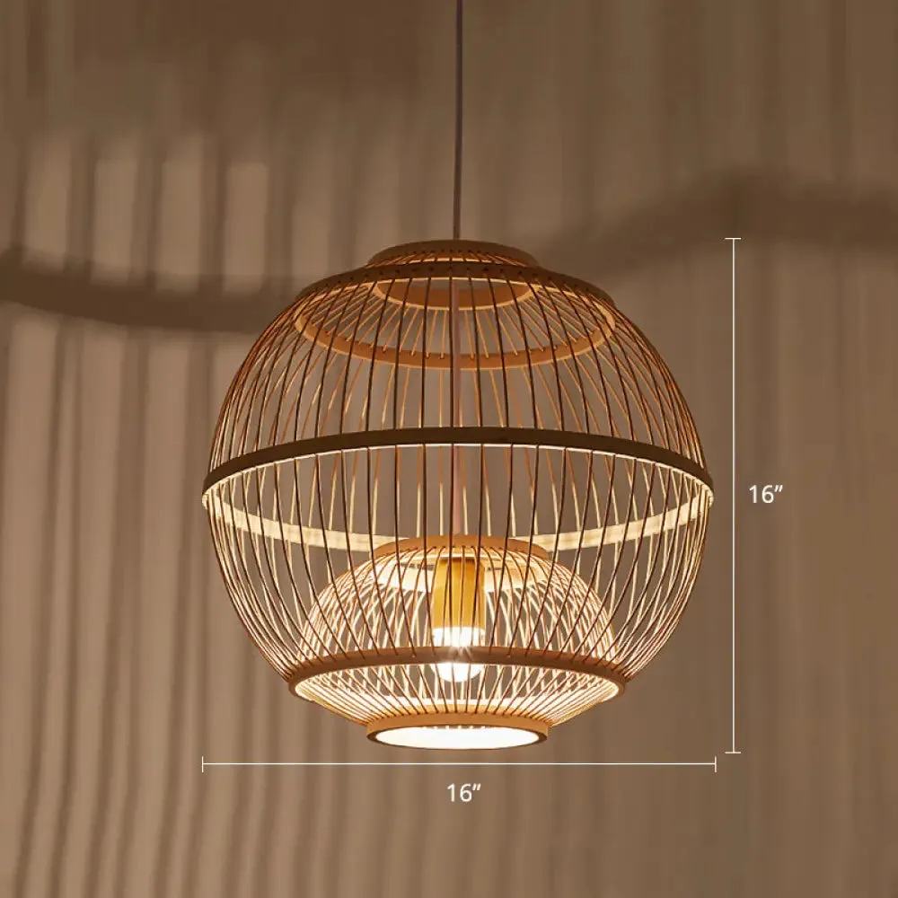 Minimalist Bamboo Pendant Ceiling Light with Sphere Shade - 1-Head Wood Suspension Lighting