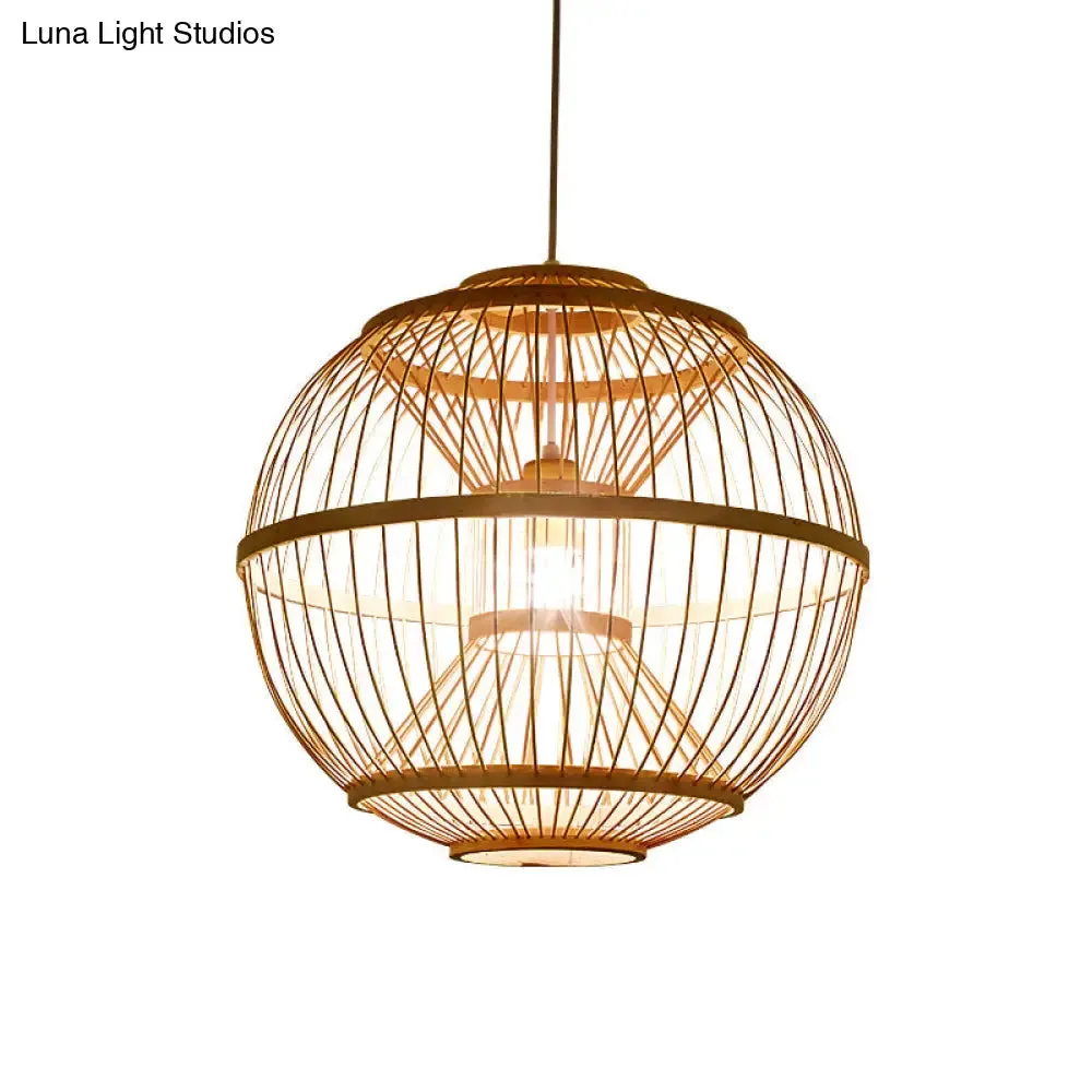 Minimalist Bamboo Pendant Ceiling Light with Sphere Shade - 1-Head Wood Suspension Lighting