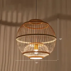 Minimalist Bamboo Pendant Ceiling Light with Sphere Shade - 1-Head Wood Suspension Lighting