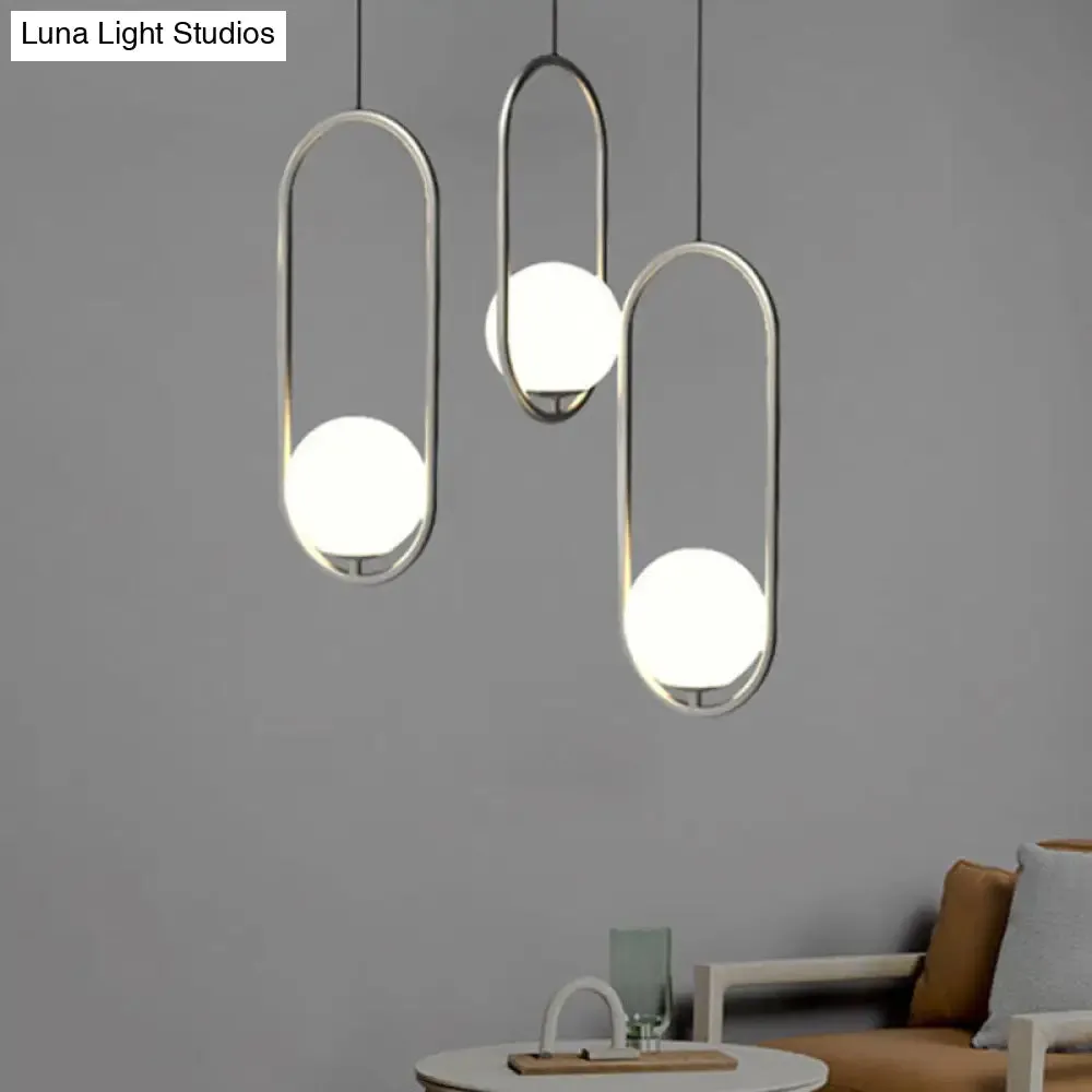 Minimalist Chrome Orb Pendant Light with White Glass Shade