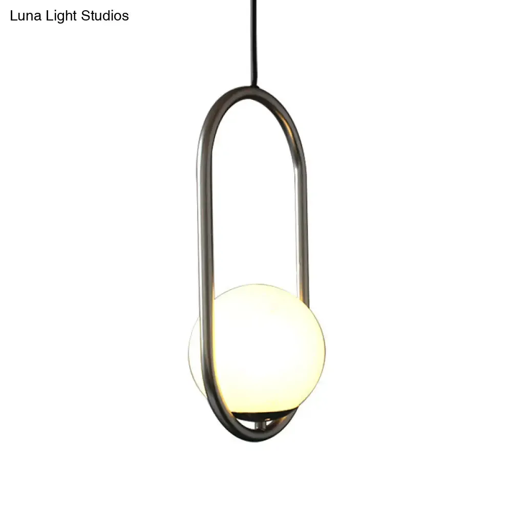 Minimalist Chrome Orb Pendant Light with White Glass Shade