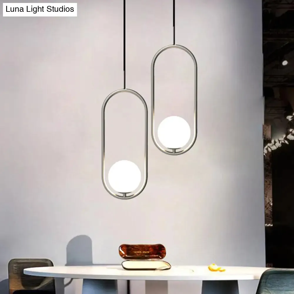 Minimalist Chrome Orb Pendant Light with White Glass Shade