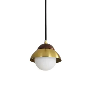 Minimalist Dome Pendant Ceiling Light with 1 Bulb and Global White Glass Shade in Brass