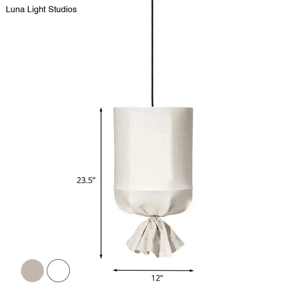 Minimalist Fabric Cylindrical Pendant Light - 1-Light White/Flaxen Ceiling Lamp