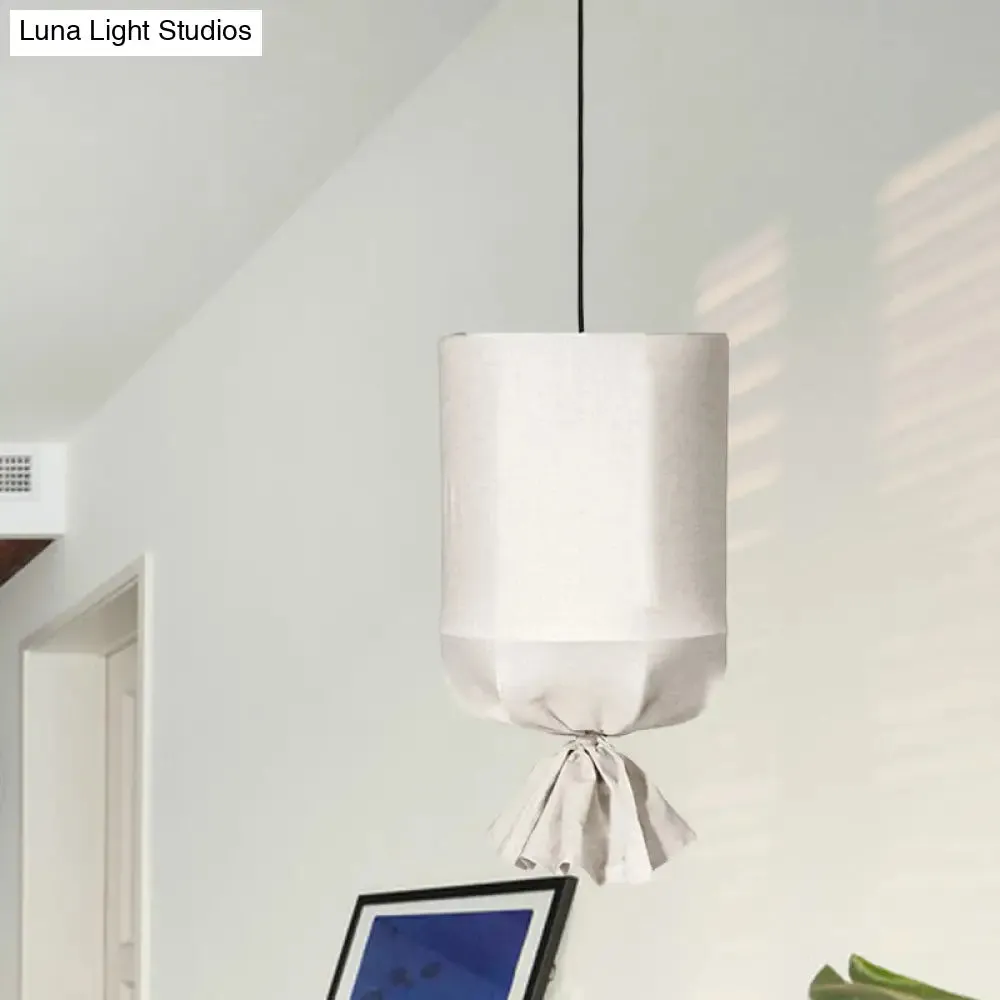 Minimalist Fabric Cylindrical Pendant Light - 1-Light White/Flaxen Ceiling Lamp