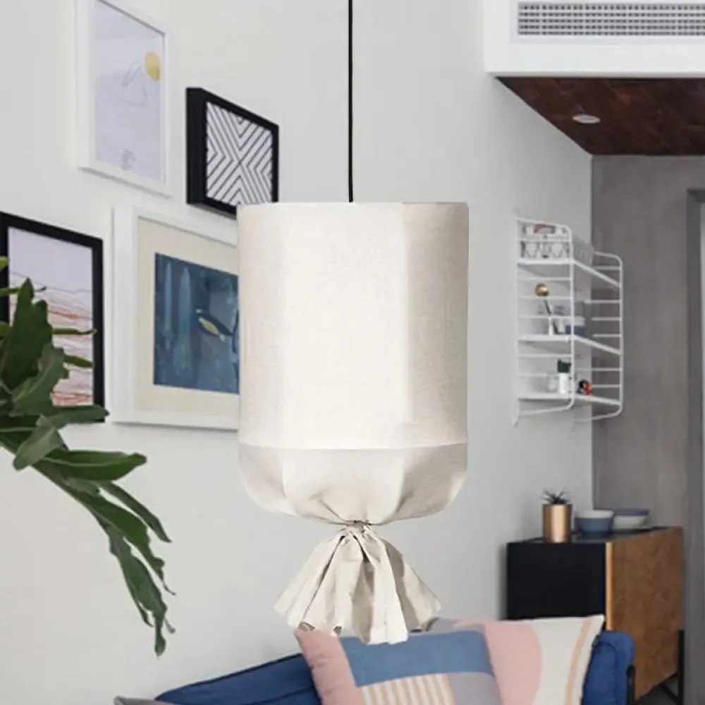 Minimalist Fabric Cylindrical Pendant Light - 1-Light White/Flaxen Ceiling Lamp