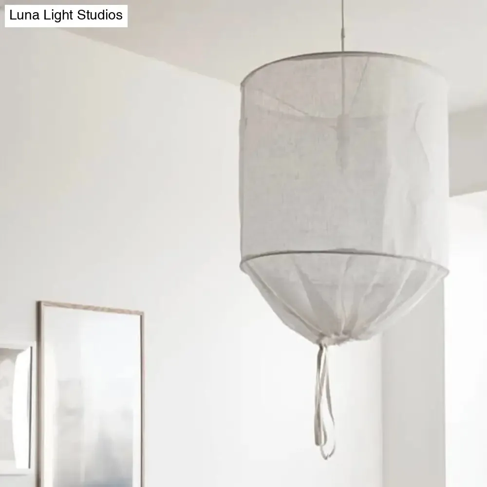 Minimalist Fabric Cylindrical Pendant Light - 1-Light White/Flaxen Ceiling Lamp