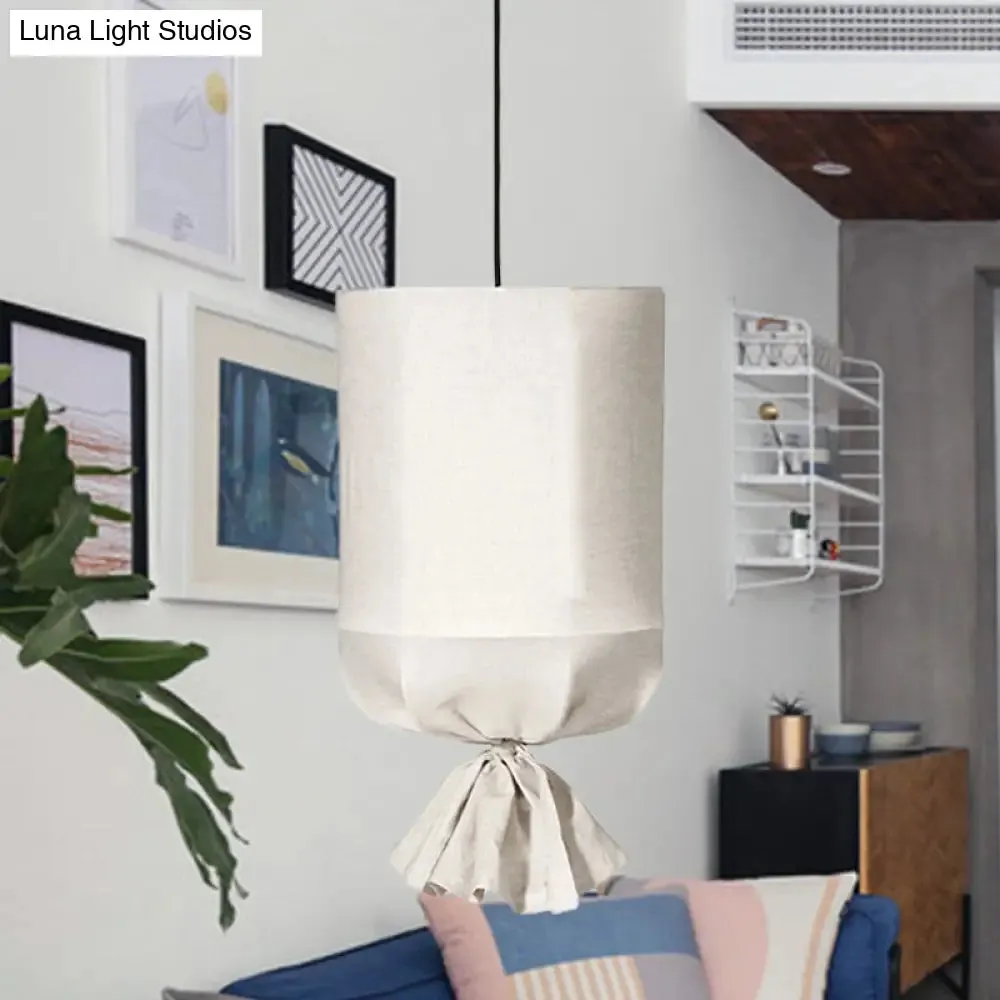 Minimalist Fabric Cylindrical Pendant Light - 1-Light White/Flaxen Ceiling Lamp