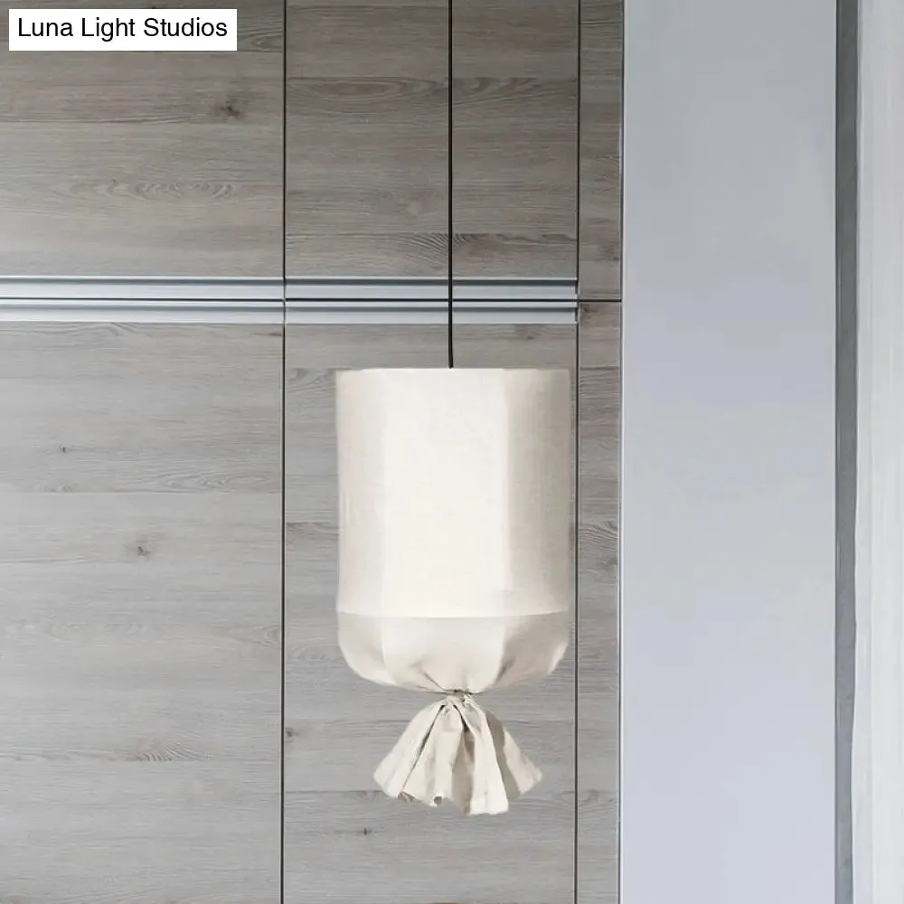 Minimalist Fabric Cylindrical Pendant Light - 1-Light White/Flaxen Ceiling Lamp