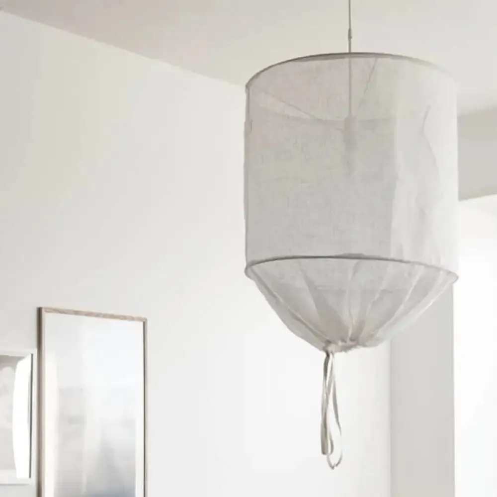 Minimalist Fabric Cylindrical Pendant Light - 1-Light White/Flaxen Ceiling Lamp